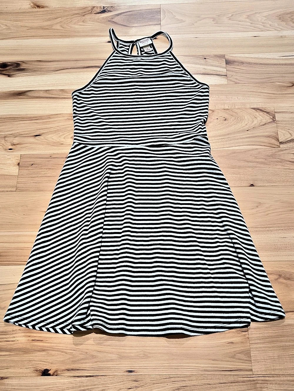 Mossimo Supply Co. Black and White Striped Ribbed Halter Fit and Flare Dress Med
